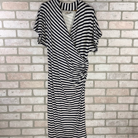 Boden Crossover Ruched Nautical Striped Midi Dress Size 8L - Picture 5 of 10